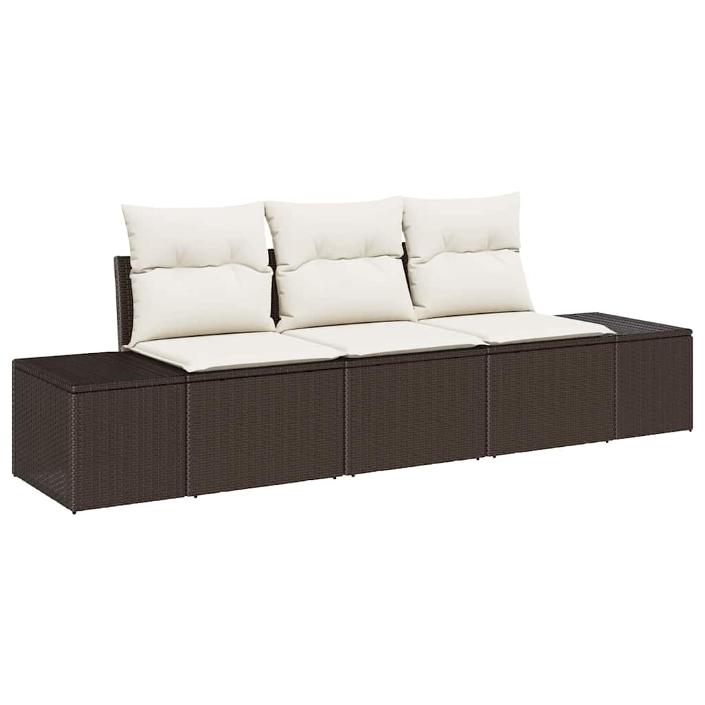 Garten-Sofa-Set mit Kissen mit Speicher 3 pcs Braun und Creme